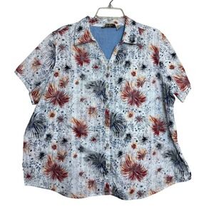 y2k July Patriotic Shirt Womens 2X White Red Blue Fireworks Cotton Top Americana